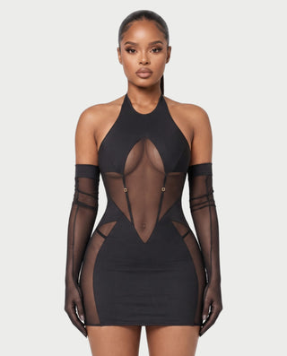 ALSERA Sheer Panel Cutout Bodycon Mini Dress