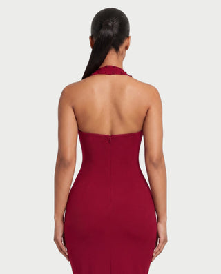 SHIVINA Beaded Halter Open-Back Bodycon Maxi Dress