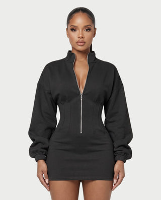 TALISA High Collar Long Sleeve Contoured Waist Mini Dress