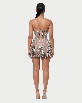 LANAYA Mesh Rhinestone Paillette Mini Dress