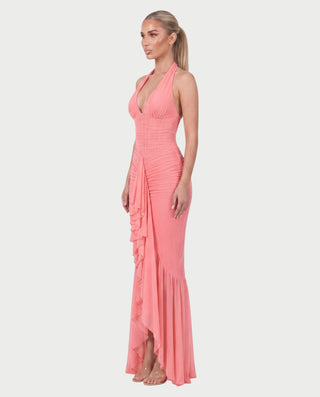 MELODINA Corset Halter Ruffle Maxi Dress