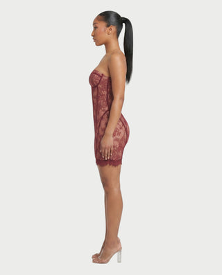 KEANA Strapless Sheer Lace Corset Bodycon Mini Dress