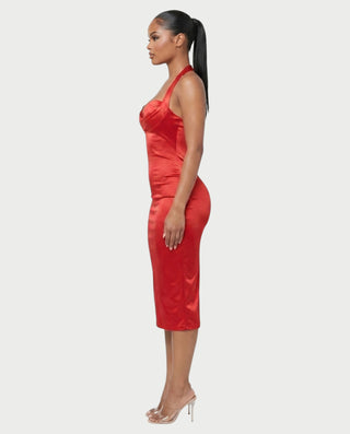 NORMA Satin Halter Bustier Bodycon Midi Dress