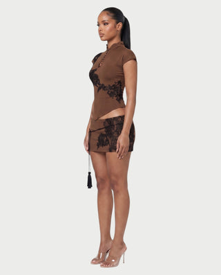 CECELIA Mandarin Collar Lace Top & Mini Skirt Set