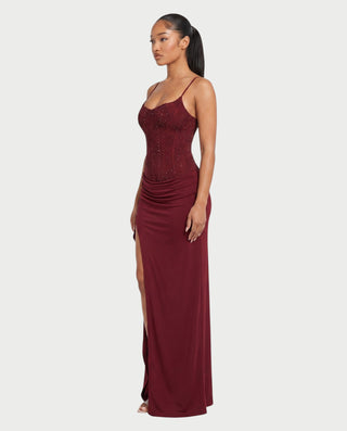 AISAH Embellished Cami Ruched High-Slit Maxi Dress