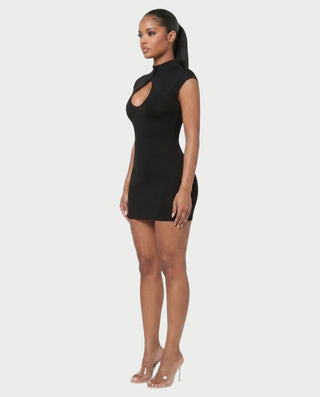 HAZILYA Button Neck Cutout Cap Sleeve Mini Dress