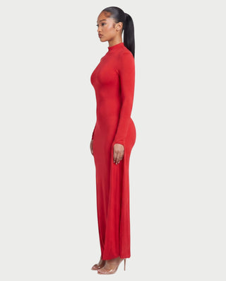 ALMERA Mock Neck Draped-Sleeve Bodycon Maxi Dress