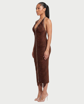 NOLEN Rhinestone Tassel Bodycon Midi Dress