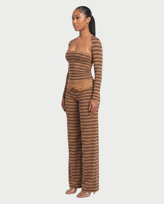 MAINE Striped Layered Halter Top & Wide-Leg Pants Three-Piece Set