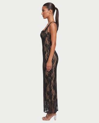 NARYAN Sheer Floral Lace Square-Neck Tank Bodycon Maxi Dress