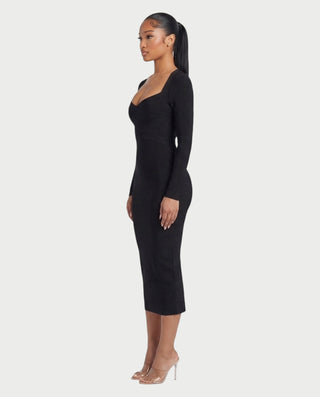 OTTILIA Sweetheart Neck Long Sleeve Bandage Bodycon Midi Dress