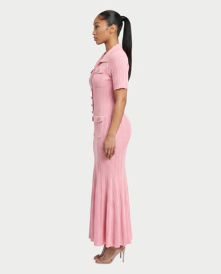 TINLEY Collared Button-Front Ribbed Knit Pocket Maxi Dress