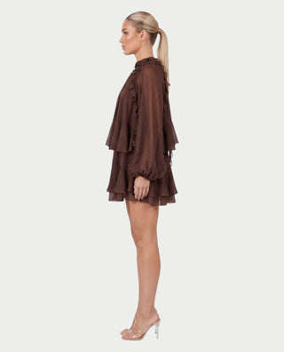 NAVIA Ruffle Mock Neck Long Sleeve Mini Dress
