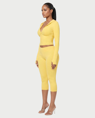 ELIZARA Hooded Zip-Up Crop Top & Capri Pants Set