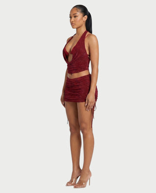 LAVANYA Shimmer Halter Three-Piece Skirt Set