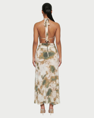 NOEMI Abstract Print Cowl Halter Top & Maxi Skirt Set