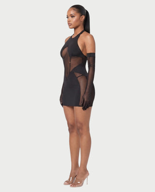 ALSERA Sheer Panel Cutout Bodycon Mini Dress