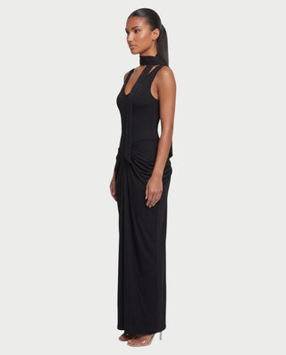 ZYRINA Long Neck Scarf Ruched Bodycon Maxi Dress