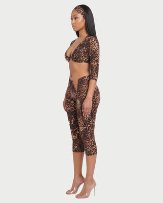 FRENA Printed Crop Top, Capri Pants & Headband Set