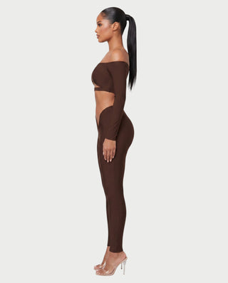BERLINA Off-Shoulder Crop Top & V-Waist Leggings Set