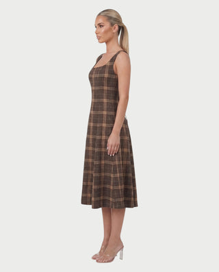 SIBLEY Tartan Plaid Fit Scoop Neck Midi Dress