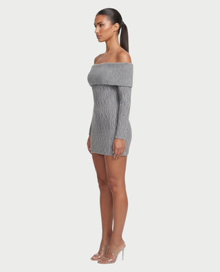 COLLIER Fold-Over Bardot Neck Knit Mini Dress