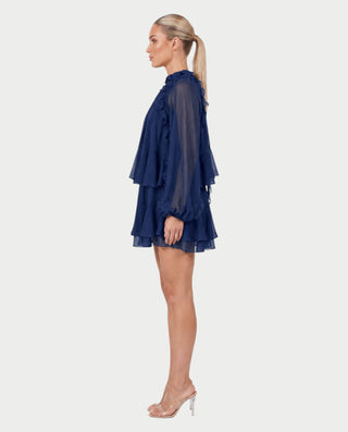 NAVIA Ruffle Mock Neck Long Sleeve Mini Dress
