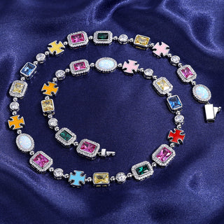 Gold Plated Zircon Colored Rhinestone Necklace