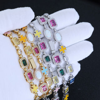 Gold Plated Zircon Colored Rhinestone Bracelet