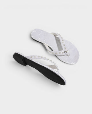 TAMARA Suede Pearl Thong Flat Sandals
