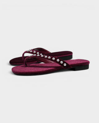 TAMARA Suede Pearl Thong Flat Sandals