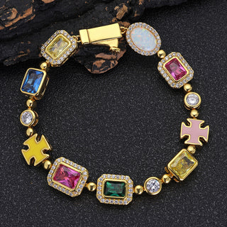 Premium Gold Plated Zircon Colored Rhinestone Bracelet