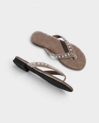TAMARA Suede Pearl Thong Flat Sandals