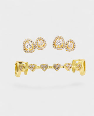 Heart Charm Bar & Teardrop Crystal Tooth Grill Set
