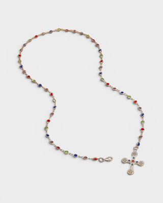 Beaded Gemstone Cross Pendant Necklace