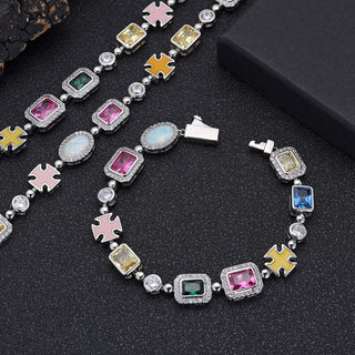Gold Plated Zircon Colored Rhinestone Bracelet