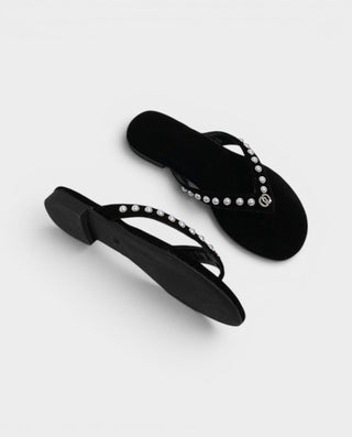 TAMARA Suede Pearl Thong Flat Sandals