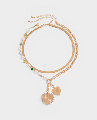Pearl & Crystal Heart Drop Necklace