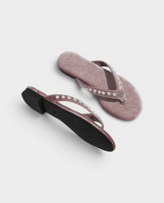 TAMARA Suede Pearl Thong Flat Sandals