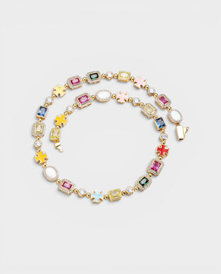 Gold Plated Zircon Colored Rhinestone Necklace