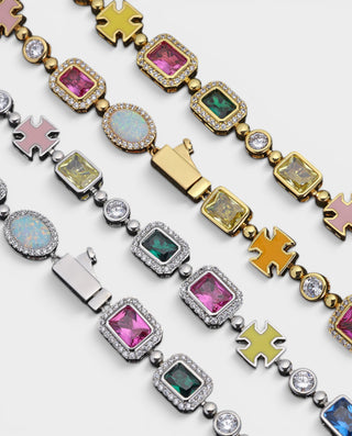Gold Plated Zircon Colored Rhinestone Necklace