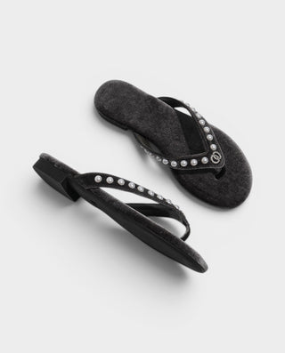 TAMARA Suede Pearl Thong Flat Sandals