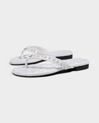 TAMARA Suede Pearl Thong Flat Sandals