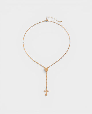 Coin Cross Drop Gold Lariat Necklace