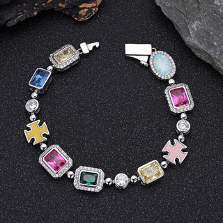 Gold Plated Zircon Colored Rhinestone Bracelet
