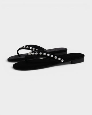 TAMARA Suede Pearl Thong Flat Sandals