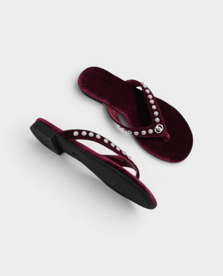 TAMARA Suede Pearl Thong Flat Sandals