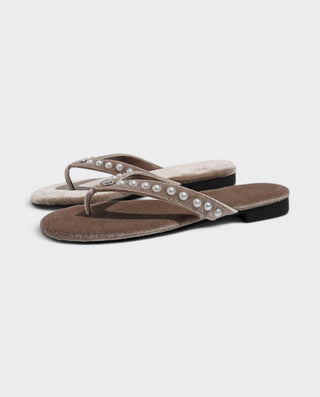 TAMARA Suede Pearl Thong Flat Sandals