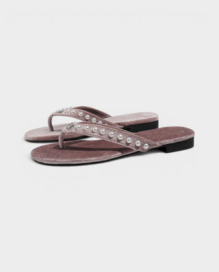 TAMARA Suede Pearl Thong Flat Sandals