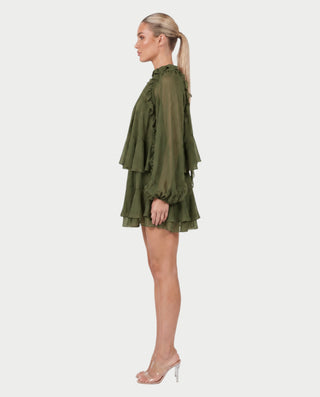 NAVIA Ruffle Mock Neck Long Sleeve Mini Dress